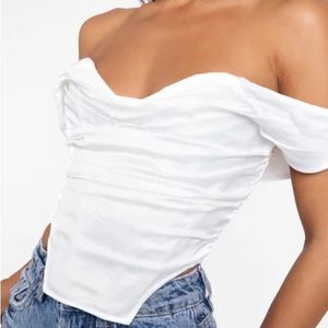 NEW White Satin Draped Shoulder Corset Top